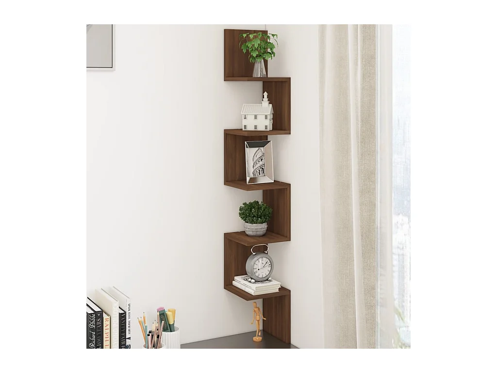 Étagère d'angle murale Chêne brun 20x20x127,5cm Bois ingénierie