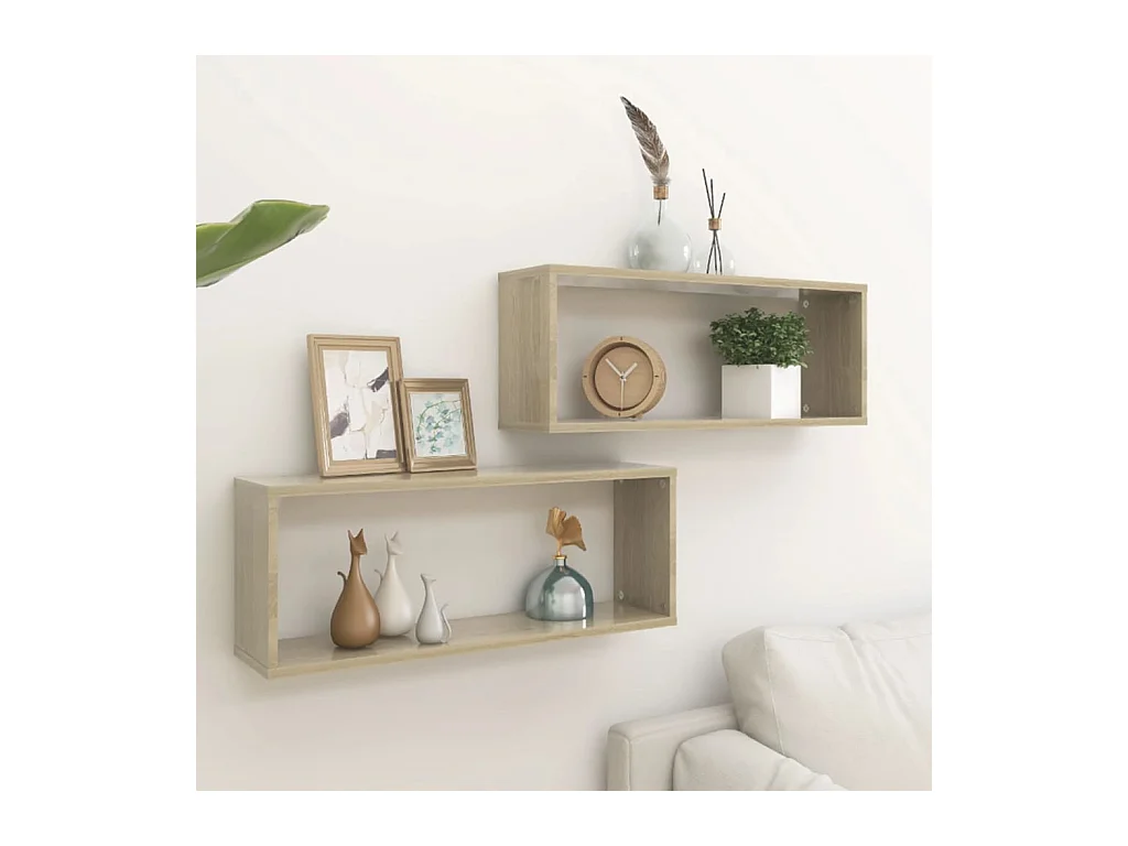 Étagères murales cube 2 pcs Chêne sonoma Bois d’ingénierie