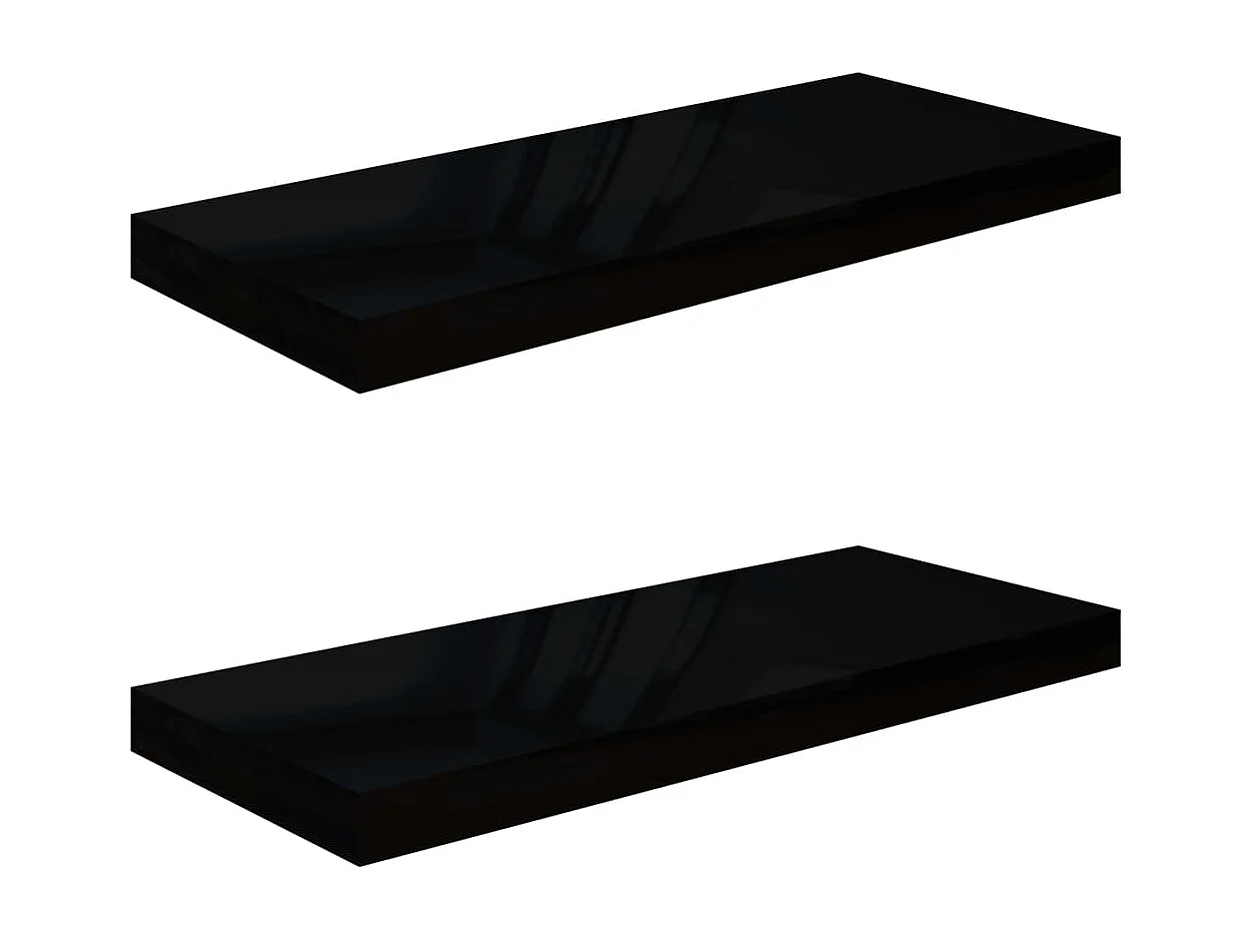 Étagère murale flottante 2 pcs Noir brillant 60x23,5x3,8 cm MDF
