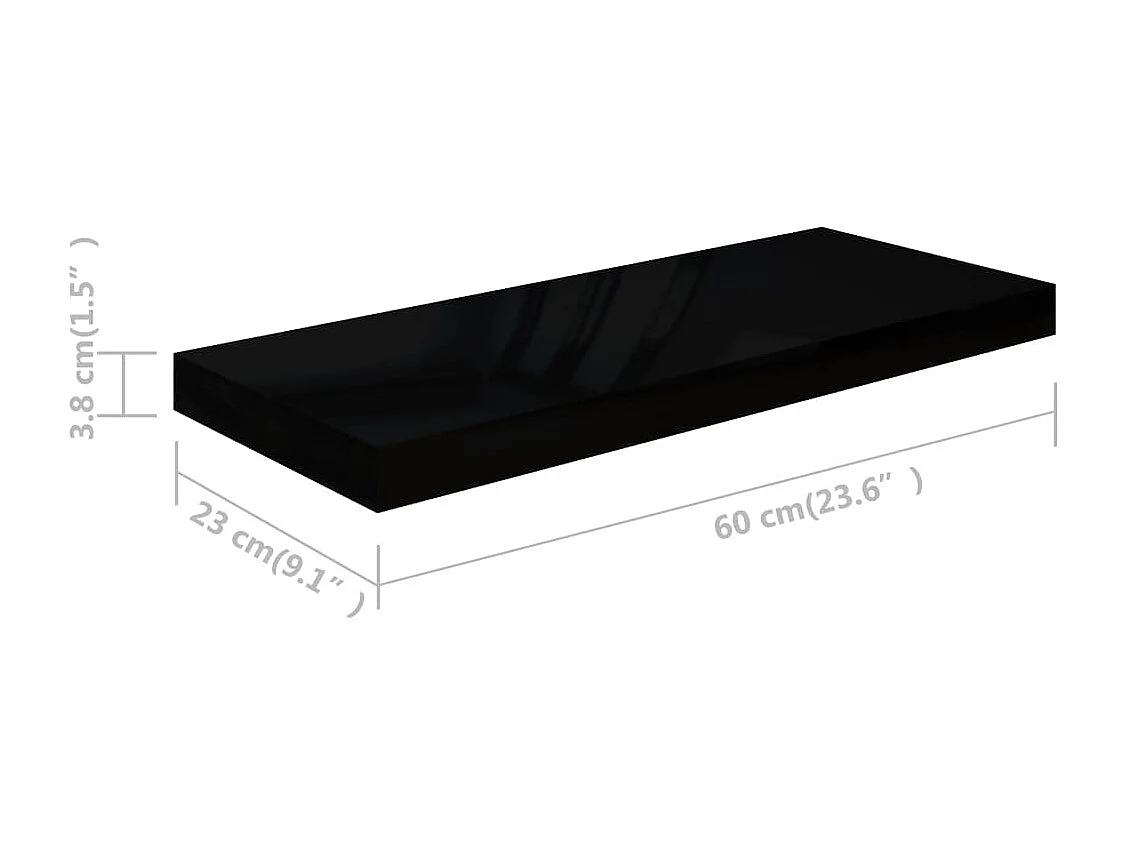 Étagère murale flottante 2 pcs Noir brillant 60x23,5x3,8 cm MDF