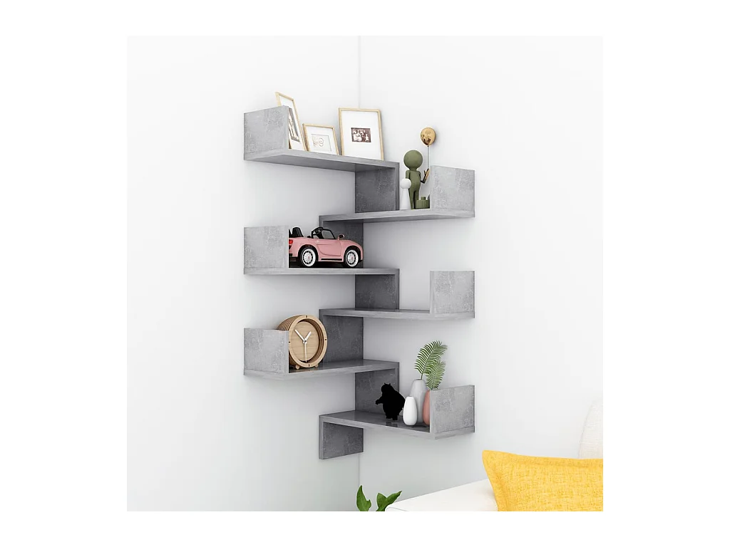 Étagères murales d'angle 2 pcs Gris béton Bois d’ingénierie