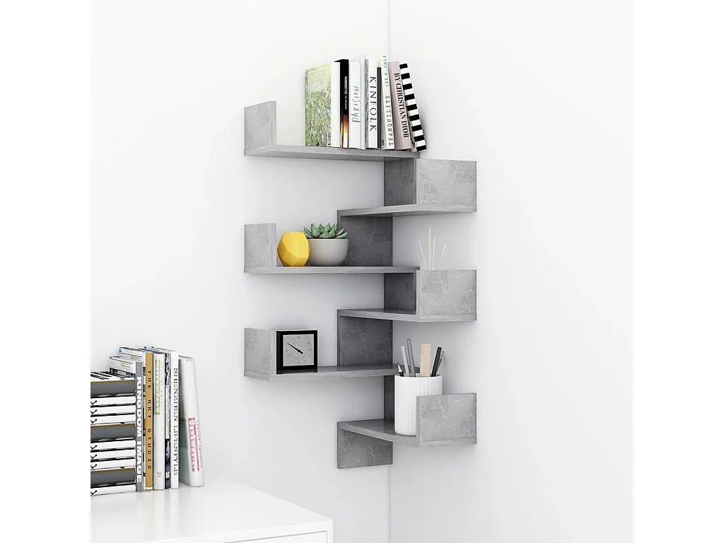 Étagères murales d'angle 2 pcs Gris béton Bois d’ingénierie