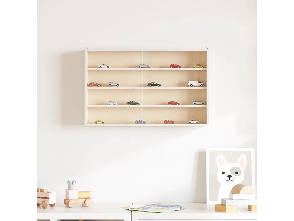 Vitrina de colección de madera con puertas 60x8,5x37 cm