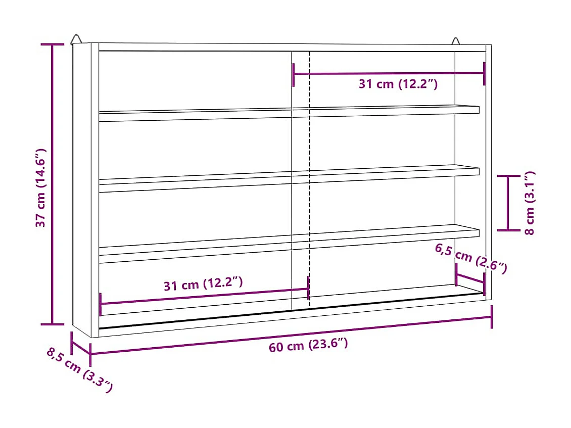Vitrina de colección de madera con puertas 60x8,5x37 cm