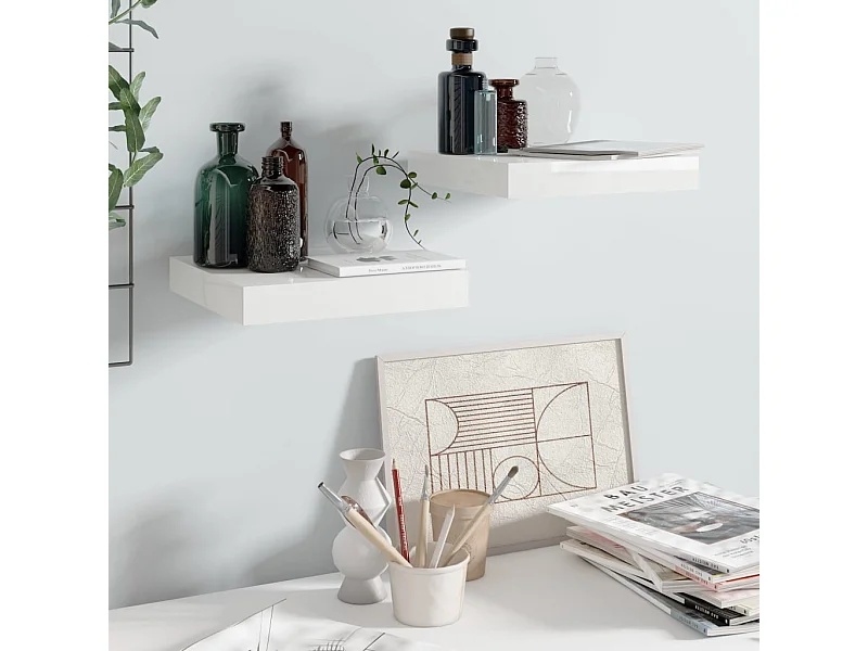 Étagère murale flottante 2 pcs Blanc brillant 23x23,5x3,8cm MDF