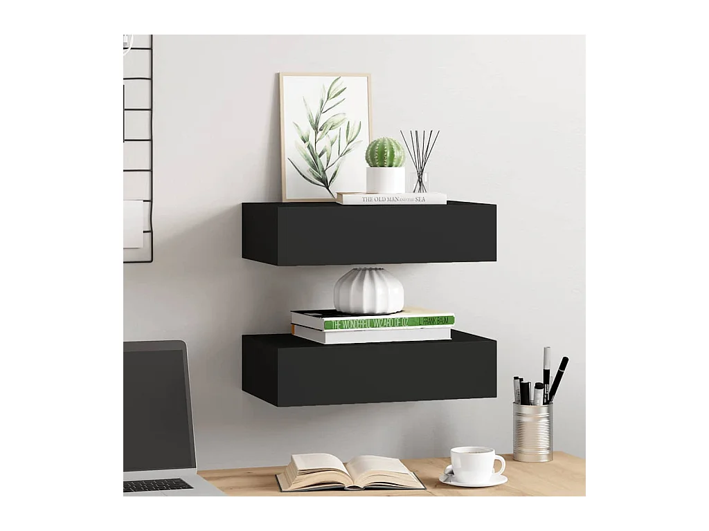 Mensole a muro per cassetti 2 pz nere 40x23,5x10 cm MDF