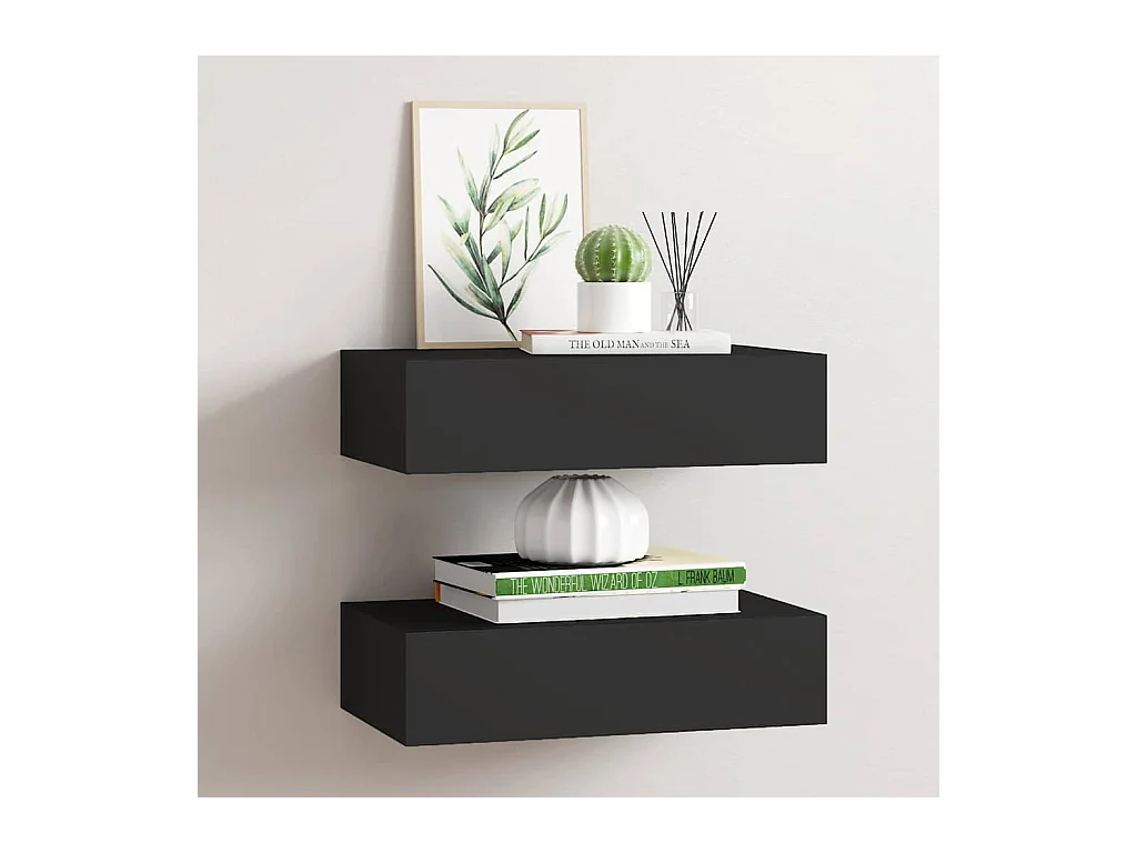 Étagères à tiroirs murales 2 pcs noir 40x23,5x10 cm MDF