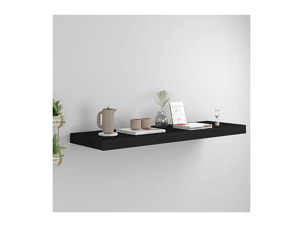 Mensola da parete sospesa nera 80x23,5x3,8 cm MDF
