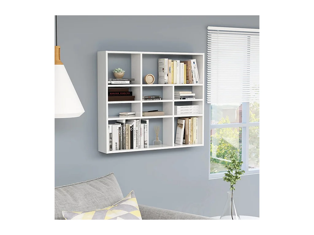 Mensola da parete Bianco lucido 90x16x78 cm Legno composito