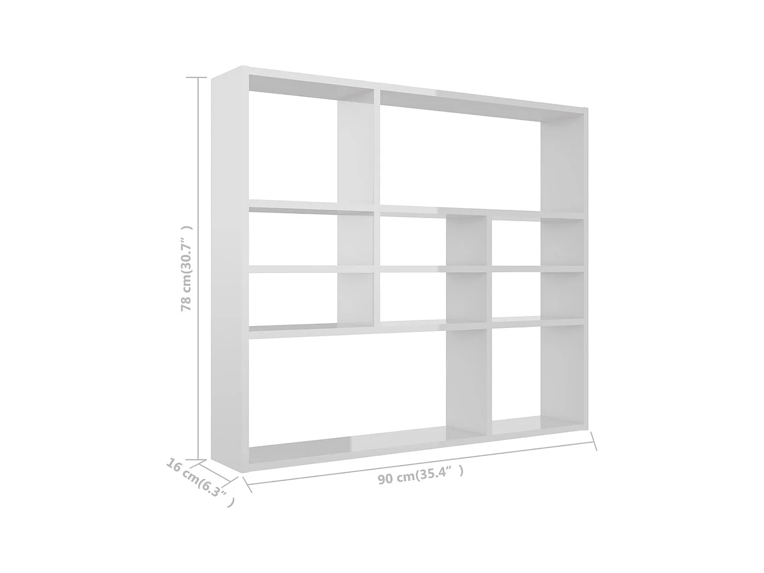 Mensola da parete Bianco lucido 90x16x78 cm Legno composito