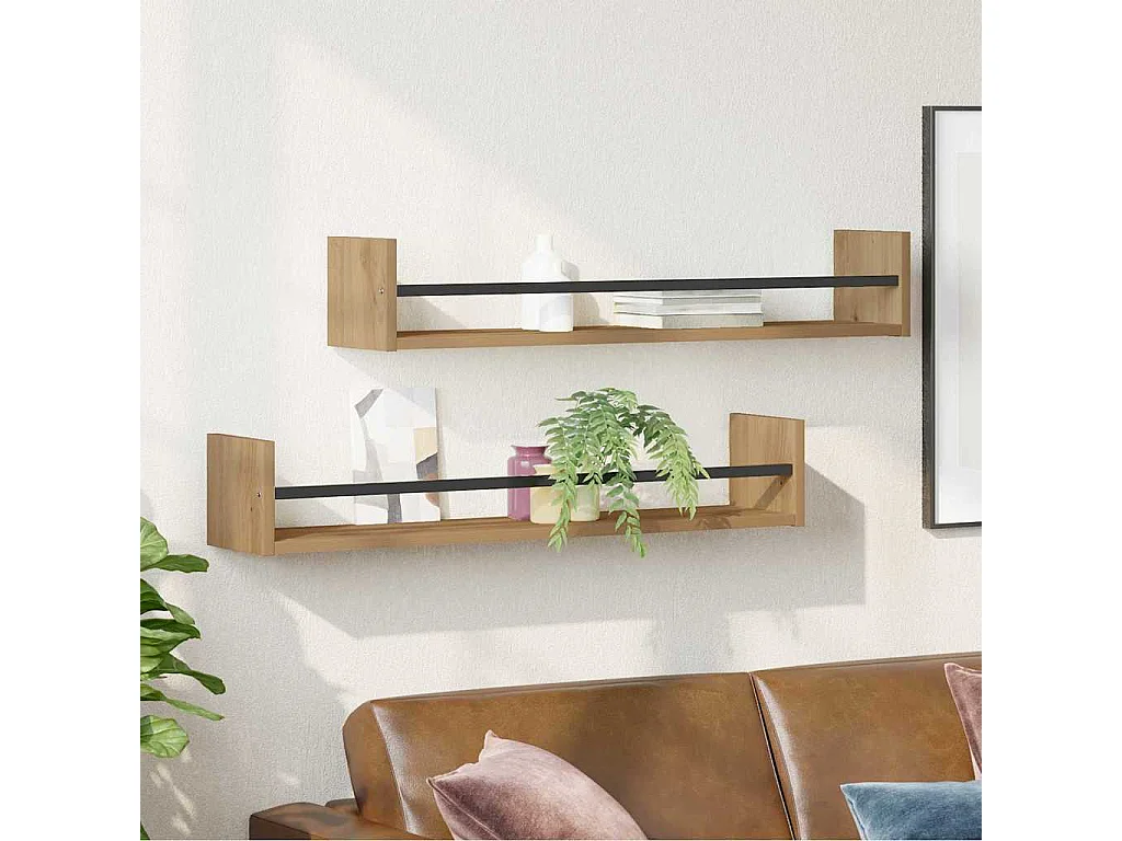 Estantes de pared 2 uds Roble 80x16x14 cm Madera tratada