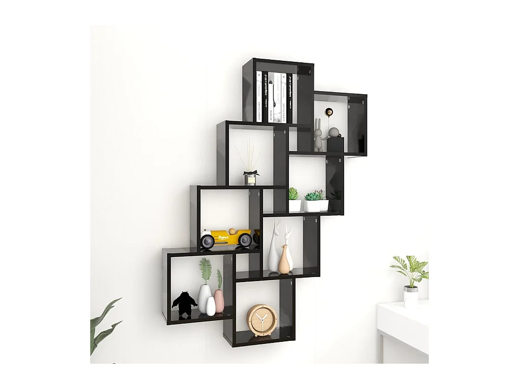 Mensola da parete a cubo nero 90x15x119 cm in legno ingegnerizzato