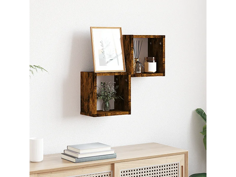 Cubes muraux , ensemble de 2 étagères en chêne fumé, 26x15x26 cm, en bois aggloméré.