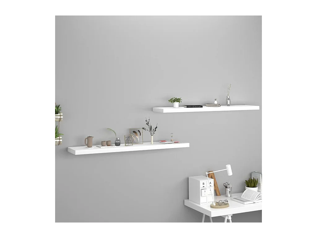 Mensole da parete sospese 2 pezzi bianche 120x23,5x3,8 cm MDF