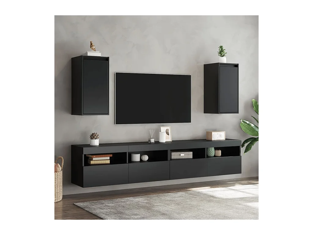 Armoires murales 2 pcs Noir 30x30x60 cm Bois de pin massif