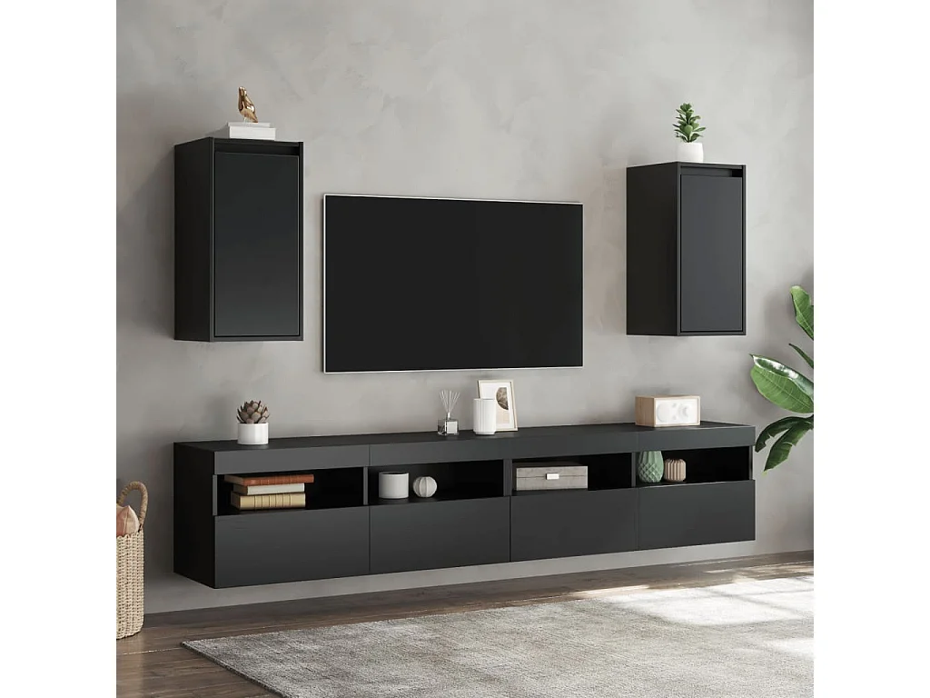 Armoires murales 2 pcs Noir 30x30x60 cm Bois de pin massif