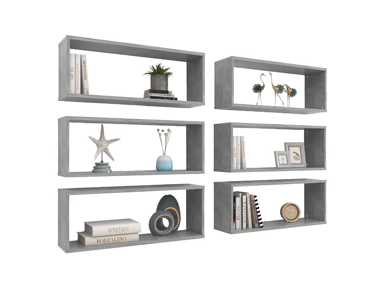 Mensole da parete a cubo da 6 pezzi, grigio cemento, legno ingegnerizzato
