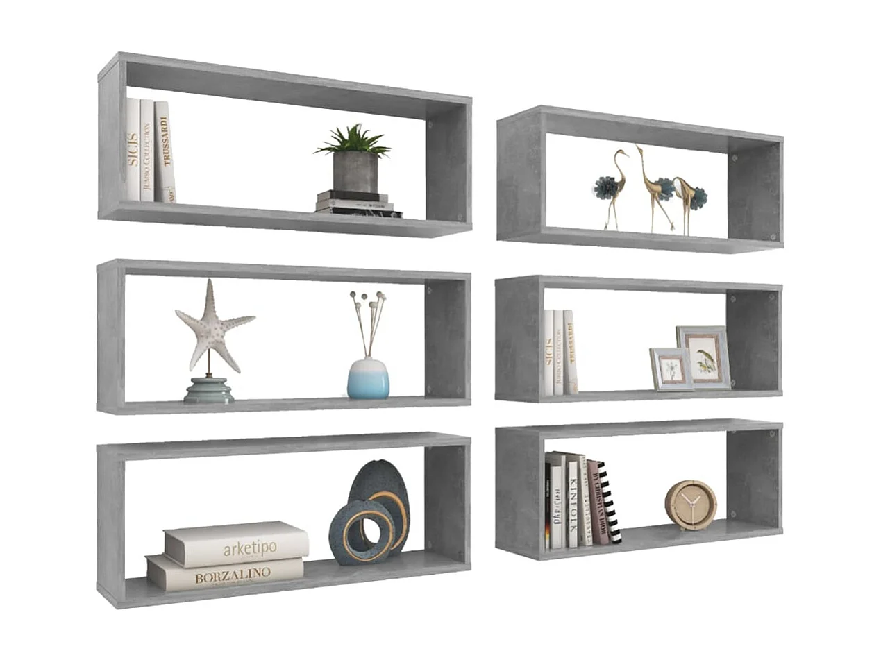 Étagères murales cube 6 pcs Gris béton Bois d’ingénierie