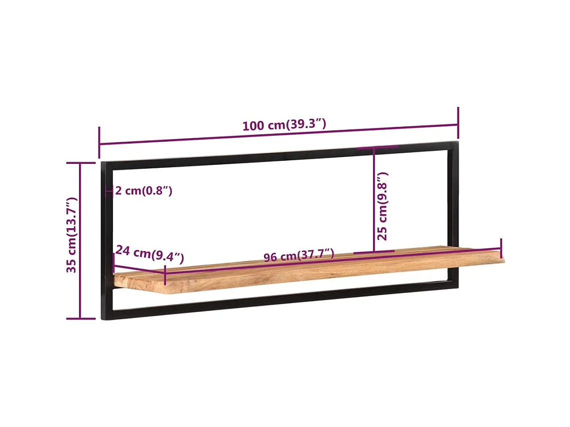 Étagères murales 2 pcs 100x24x35 cm Bois d'acacia et acier