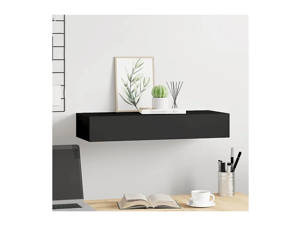 Mensola a muro per cassetti Nero 60x23,5x10 cm MDF