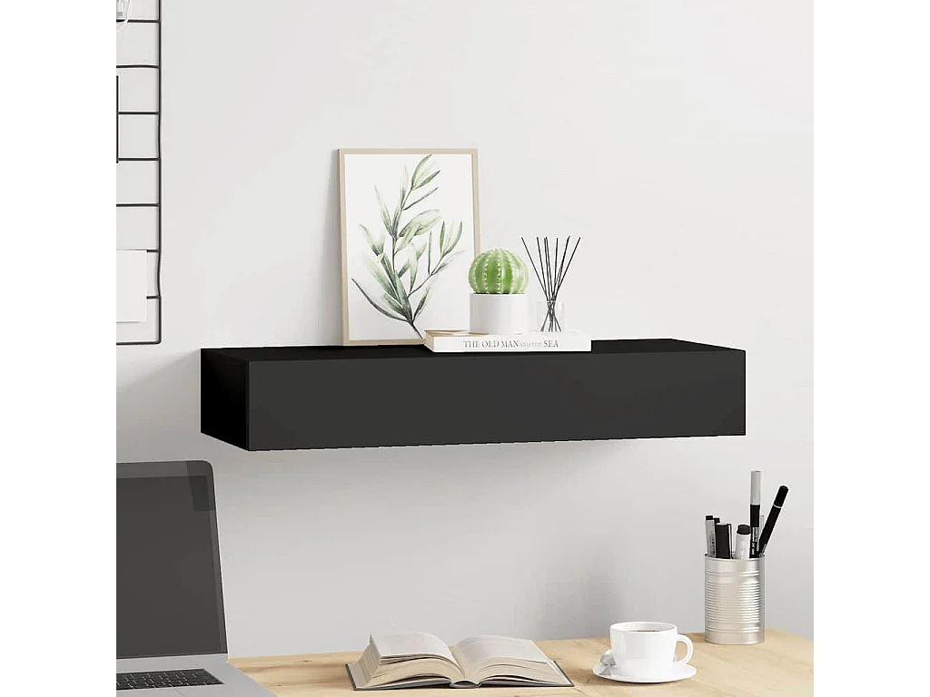 Étagère à tiroir murale Noir 60x23,5x10 cm MDF