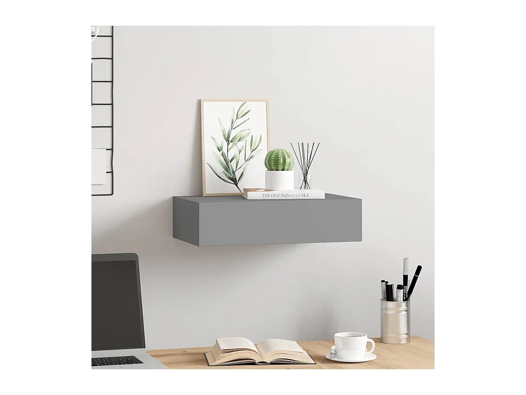 Étagère à tiroir murale gris 40x23,5x10 cm MDF