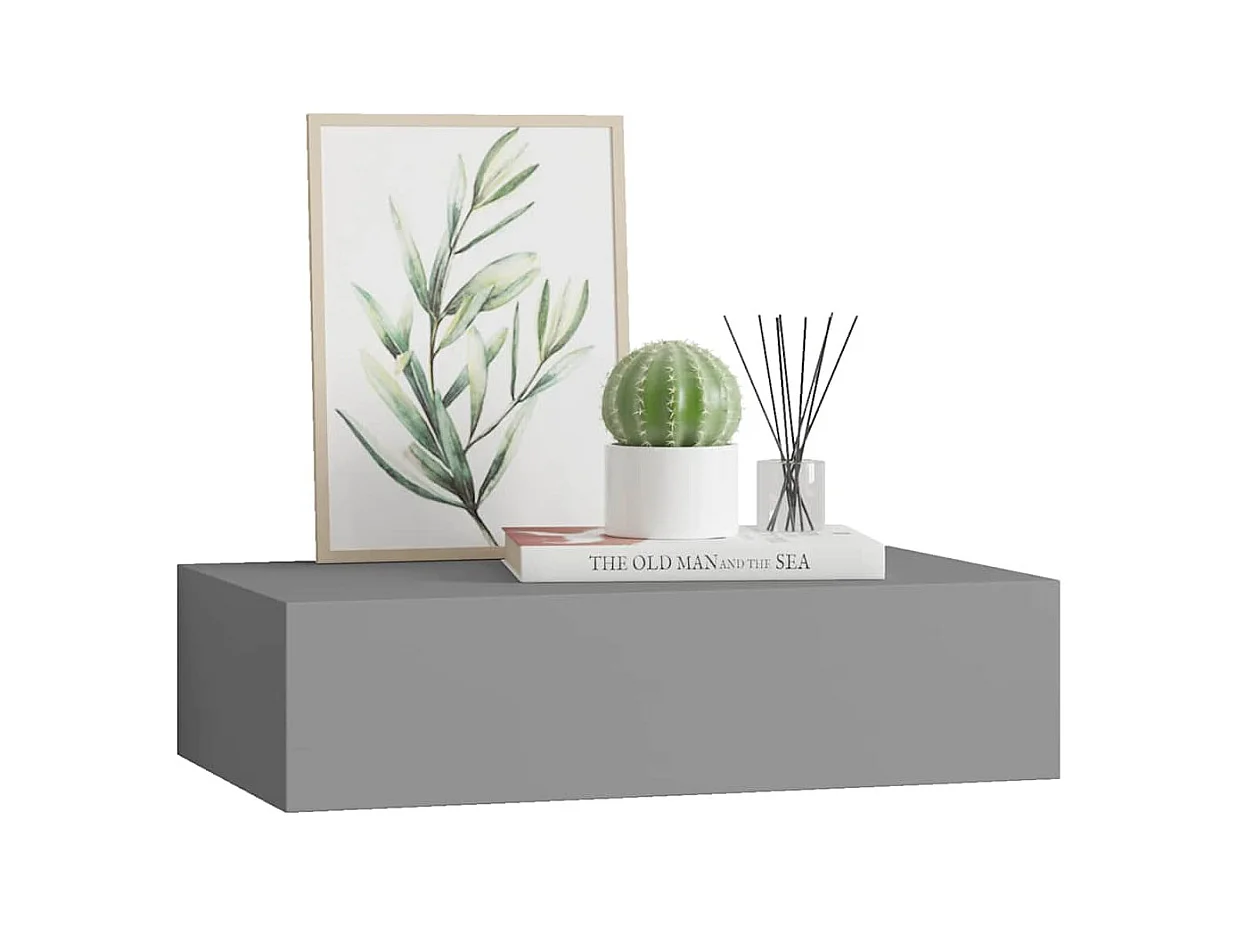 Étagère à tiroir murale gris 40x23,5x10 cm MDF
