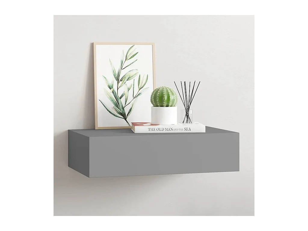 Étagère à tiroir murale gris 40x23,5x10 cm MDF
