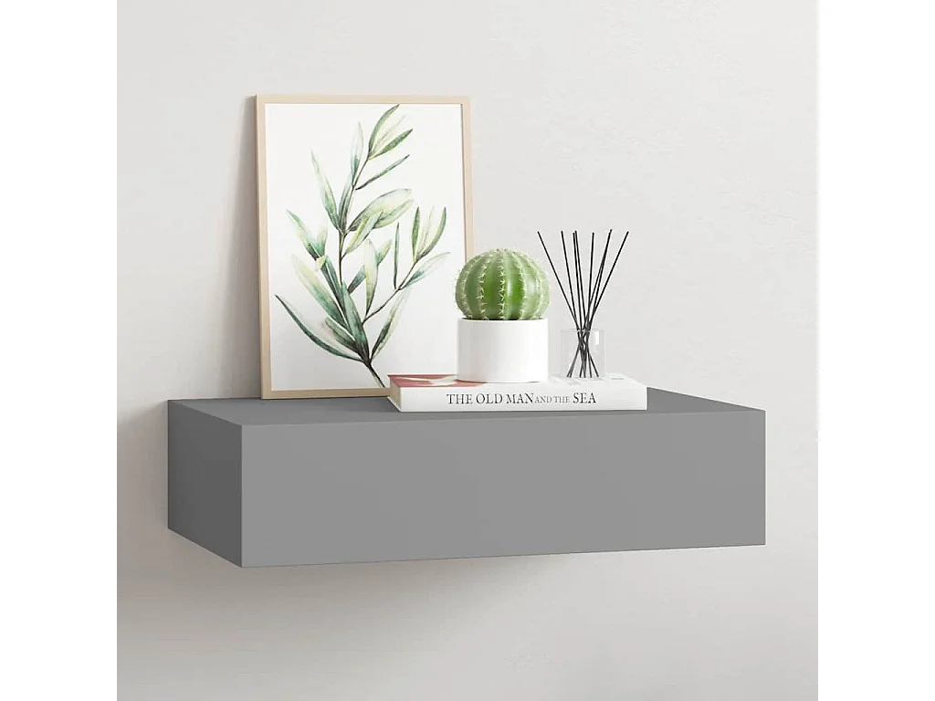Étagère à tiroir murale gris 40x23,5x10 cm MDF