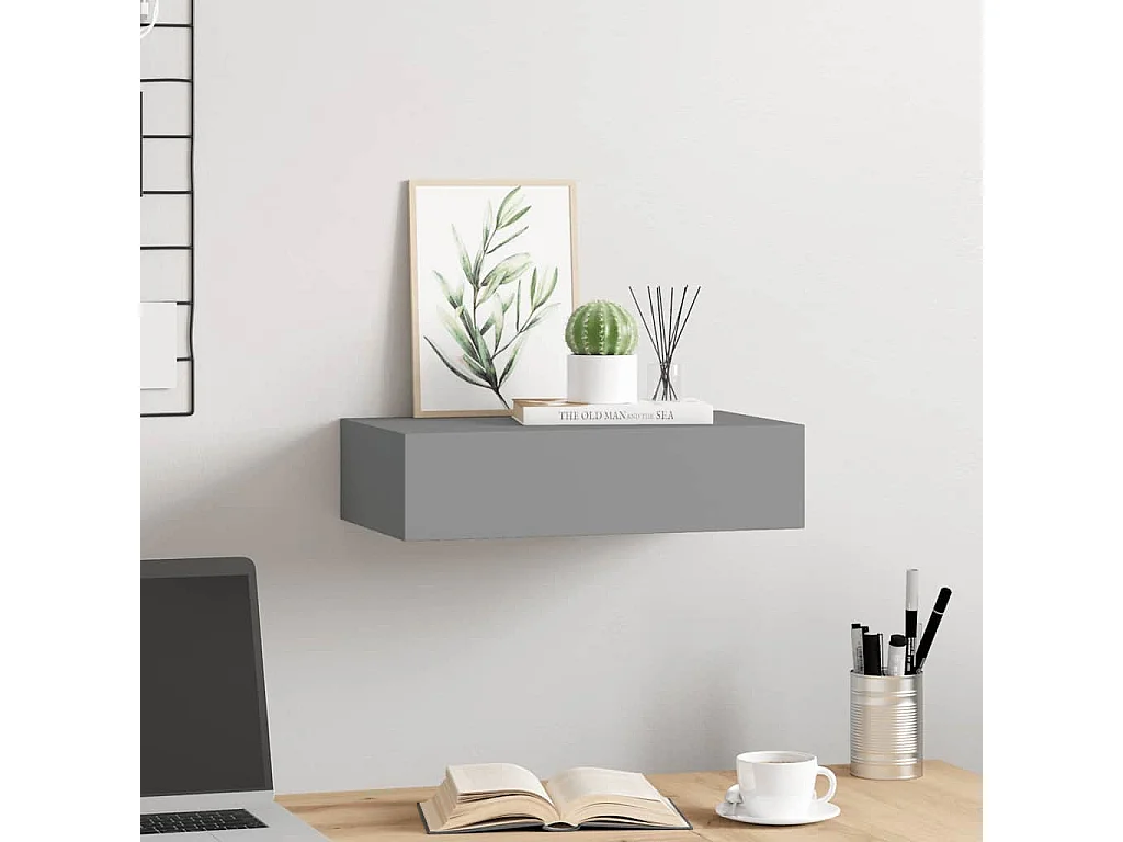 Étagère à tiroir murale gris 40x23,5x10 cm MDF