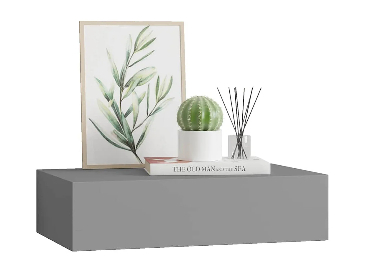 Étagère à tiroir murale gris 40x23,5x10 cm MDF