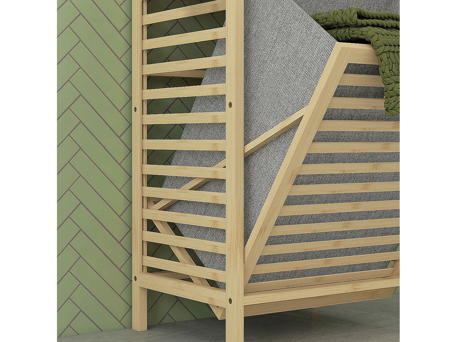 Étagère de salle de bain en bambou, avec 3 étagères ouvertes et panier en tissu, avec protection anti-basculement, couleur naturelle (44x33x160 cm)