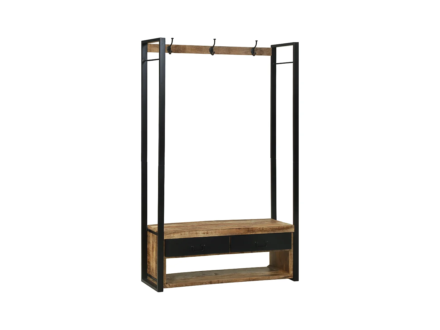 Kledingrek met haken en planken 110x40x185 cm Massief mangohout