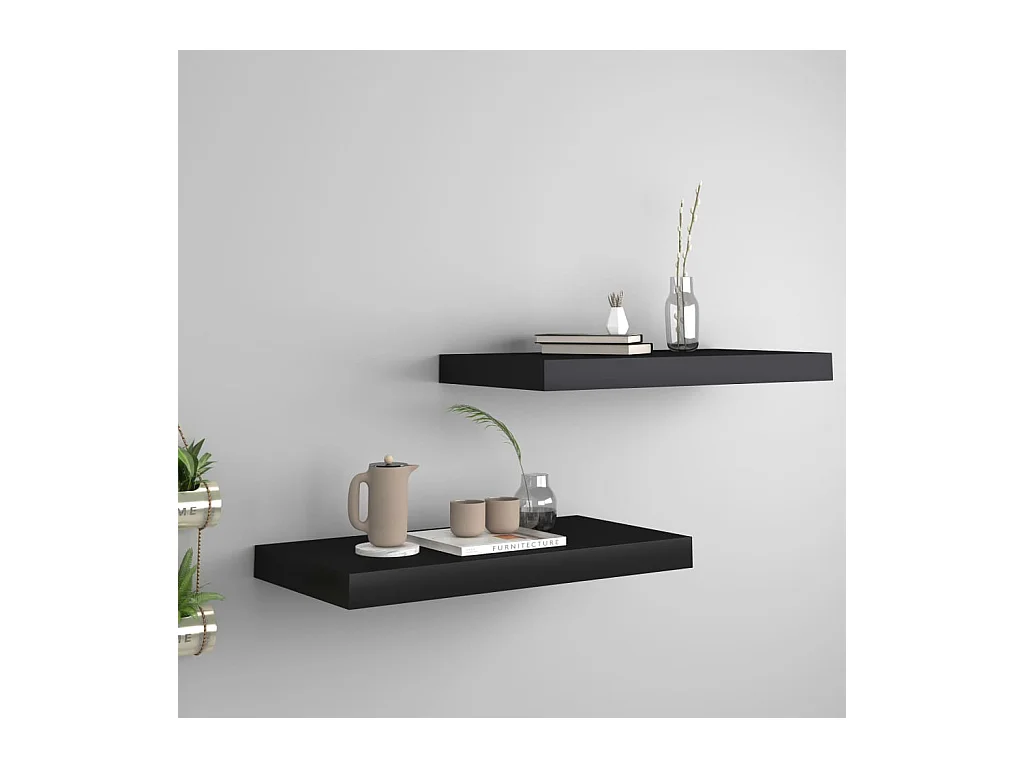 Mensole da parete sospese 2 pezzi nere 50x23x3,8 cm MDF