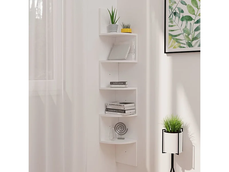 Glanzend witte wandhoekplank 19x19x123 cm