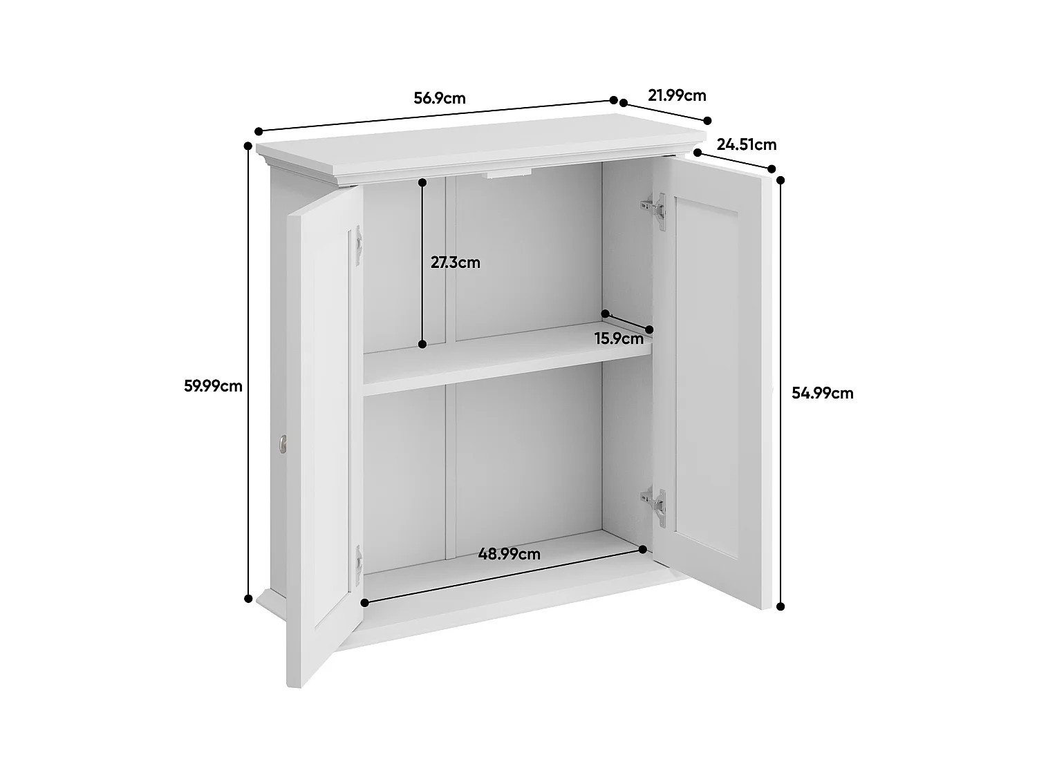 Meuble de salle de bain suspendu avec portes en rotin, MDF, blanc (54.6x19.8x59.9 cm)