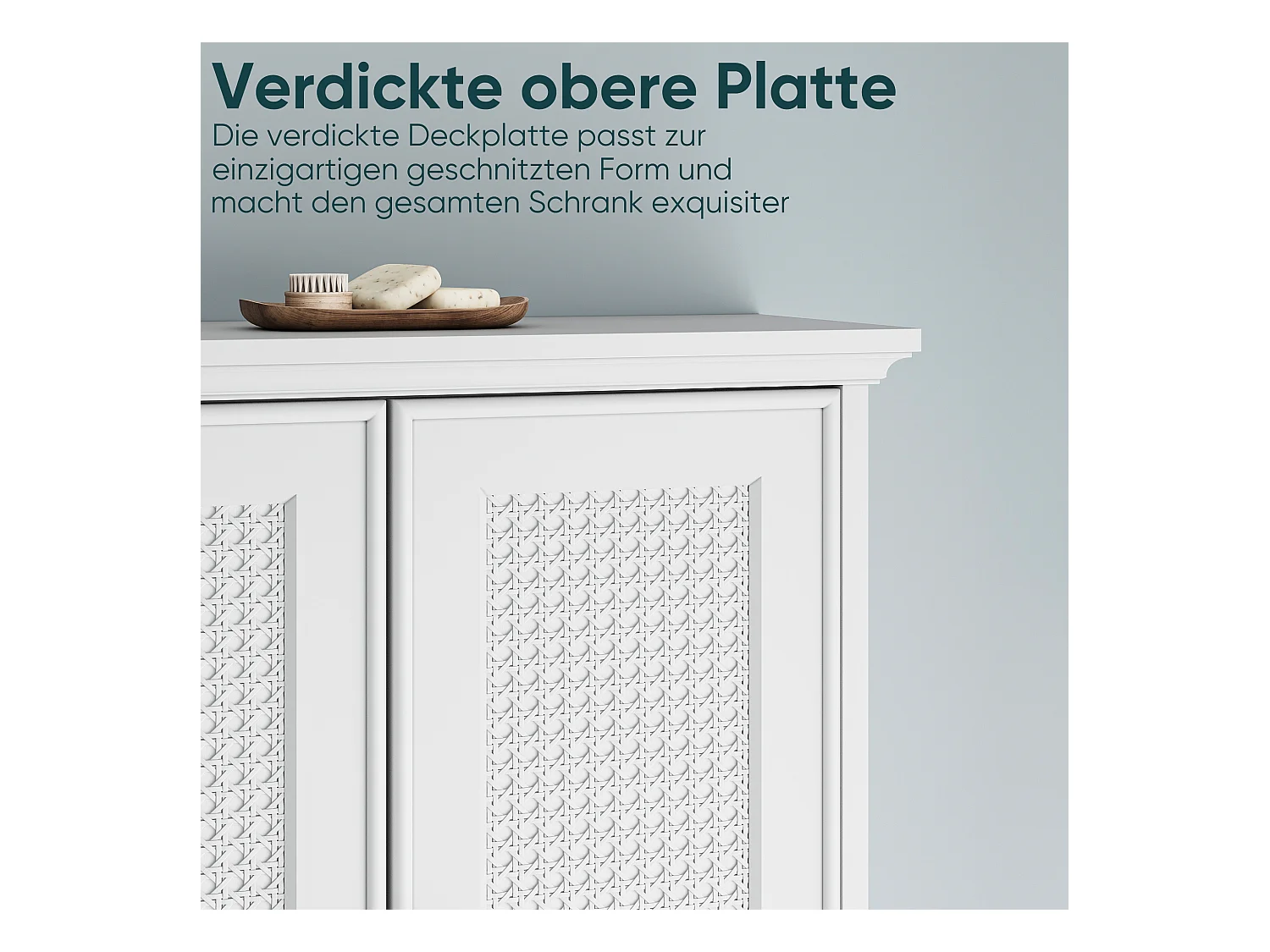 Meuble de salle de bain suspendu avec portes en rotin, MDF, blanc (54.6x19.8x59.9 cm)