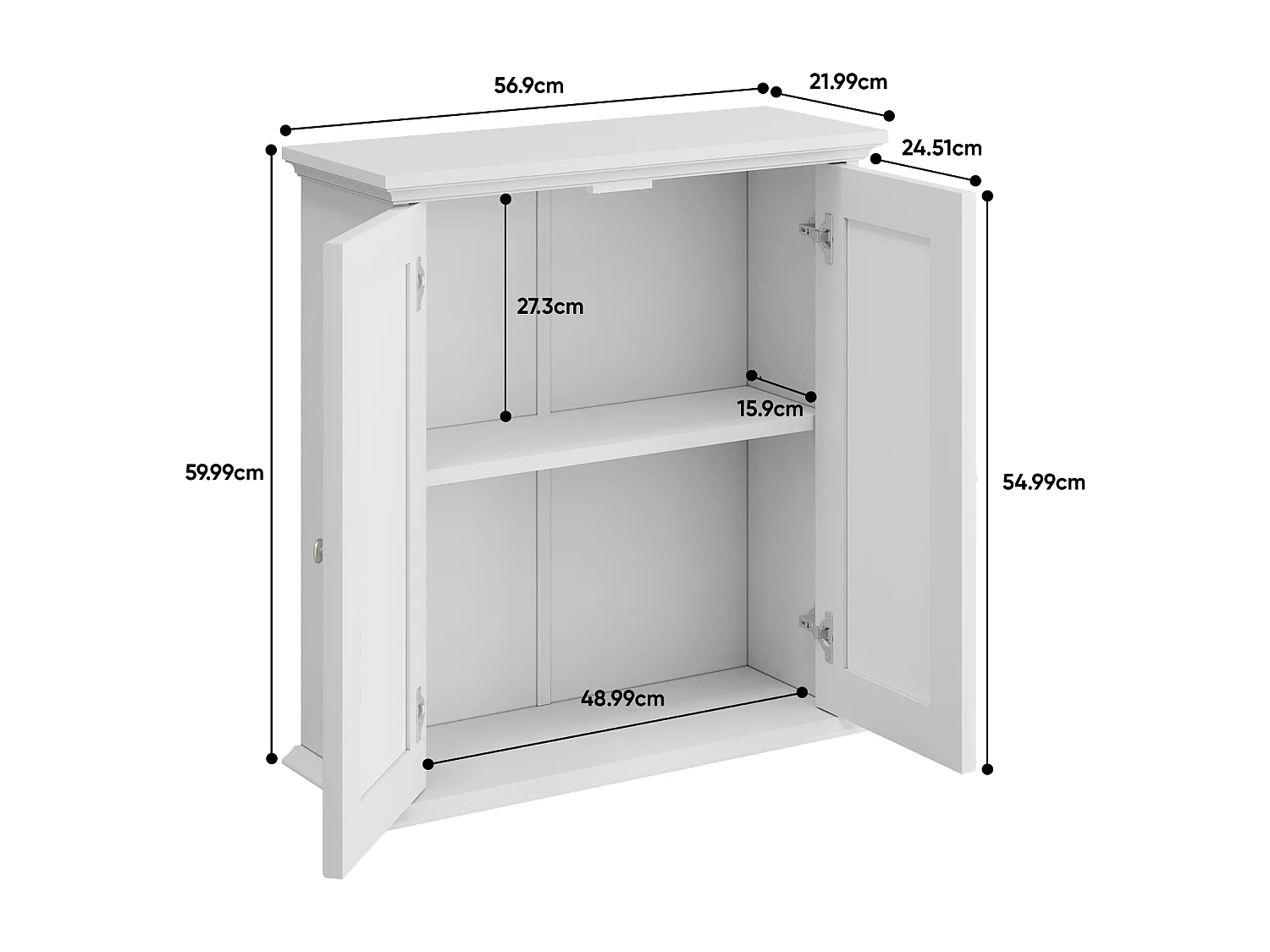Meuble de salle de bain suspendu avec portes en rotin, MDF, blanc (54.6x19.8x59.9 cm)