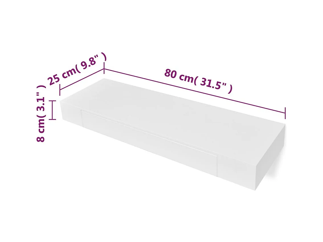 Mensola da parete con 1 cassetto in MDF bianco per riporre libri/DVD