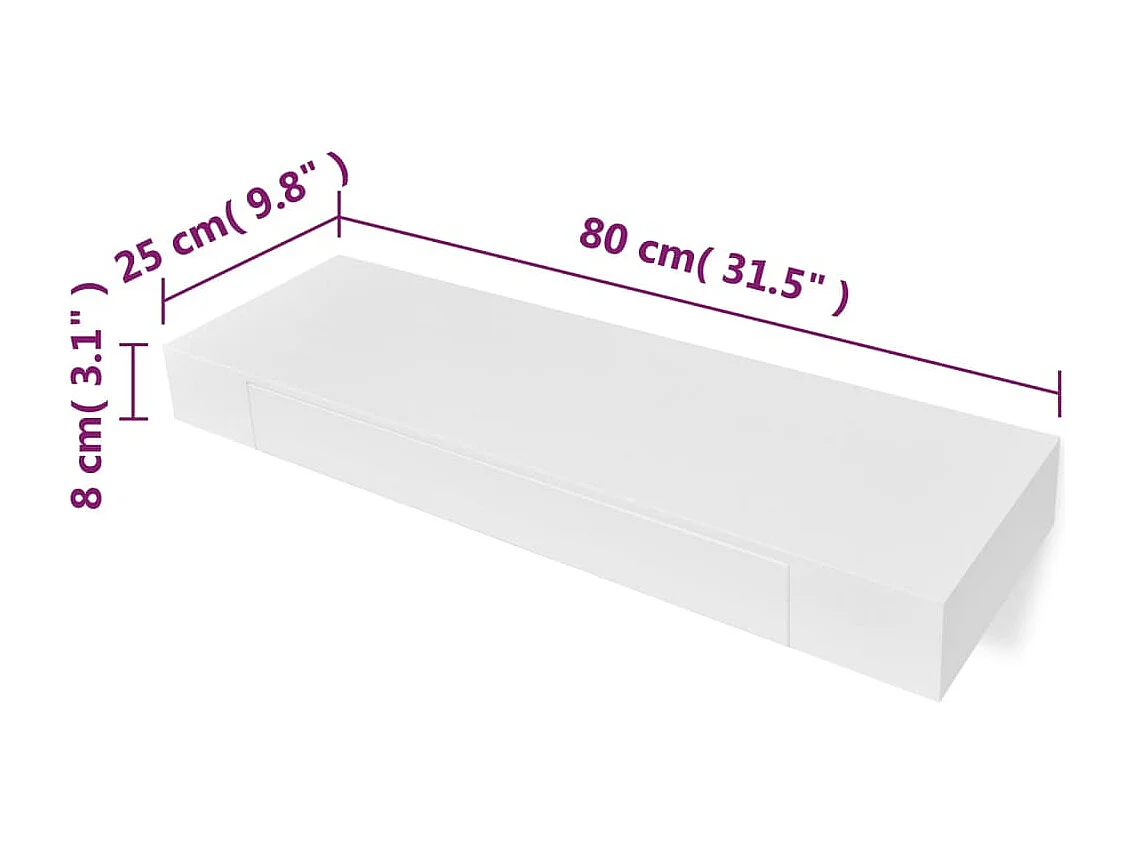 Étagère murale avec 1 tiroir MDF Blanc Rangement de livres/DVD