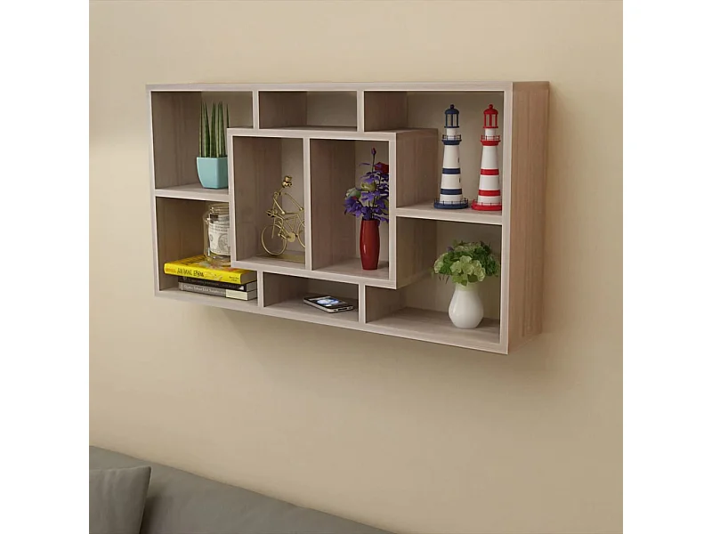 Wandplank met 8 vakken in eikenkleur