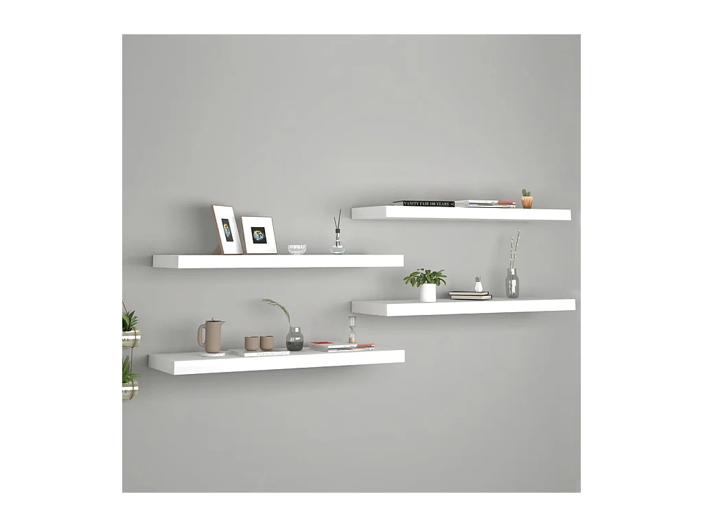 Schwebende Wandregale 4 Stück weiß 80x23,5x3,8 cm MDF