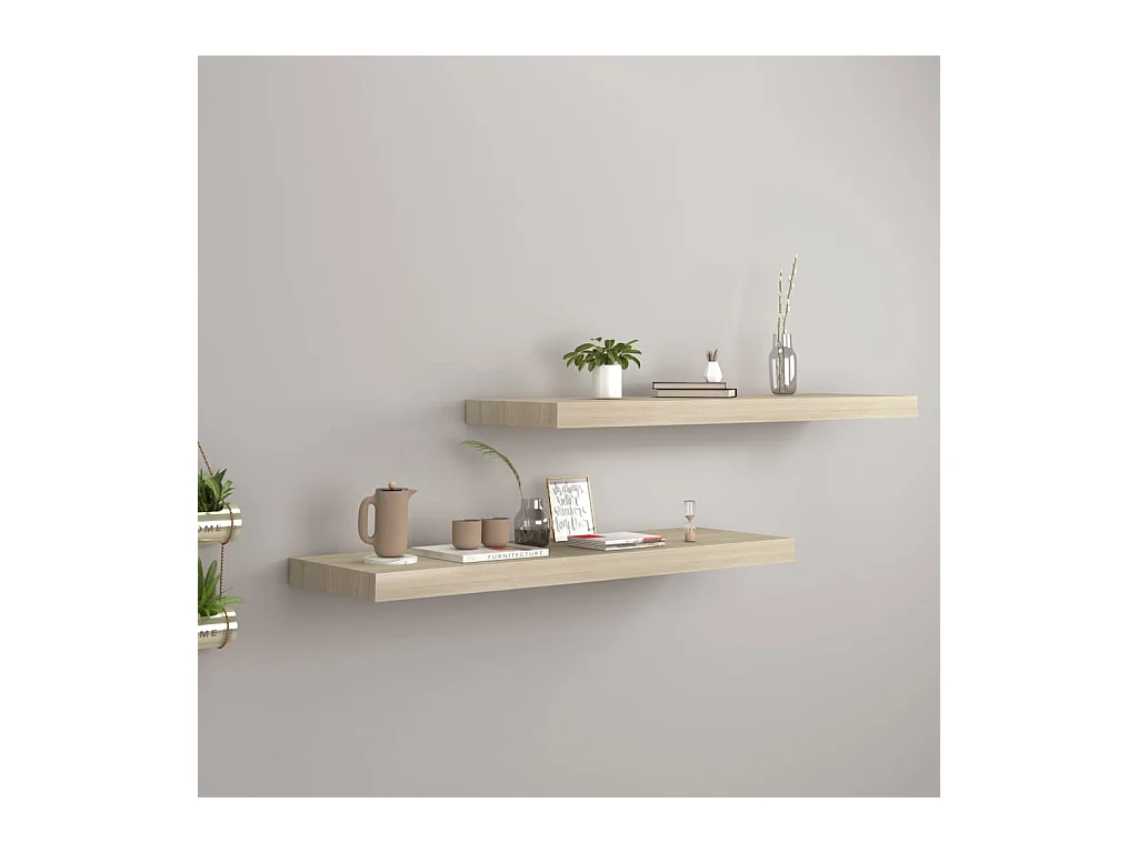 Mensole sospese a parete 2 pz Rovere 80x23,5x3,8 cm MDF