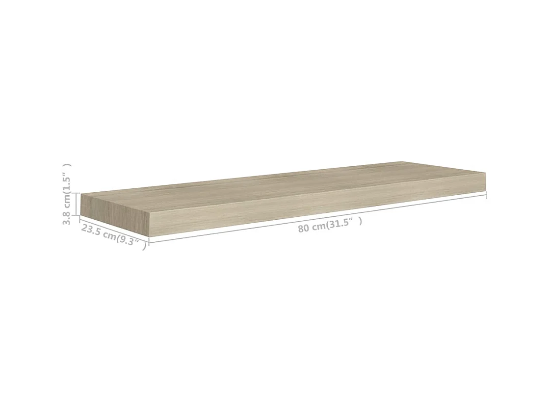 Mensole sospese a parete 2 pz Rovere 80x23,5x3,8 cm MDF