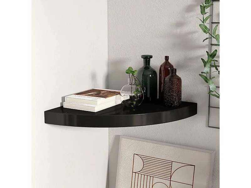 Mensola angolare sospesa nera 35x35x3,8 cm MDF