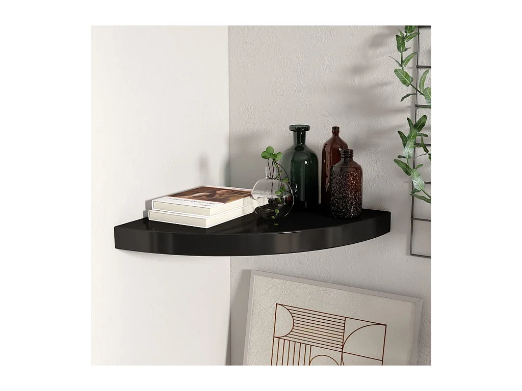 Mensola angolare sospesa nera 35x35x3,8 cm MDF