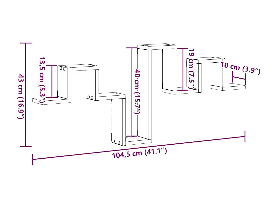 Antieke houten wandplank 104,5x10x43 cm gemaakt van bewerkt hout