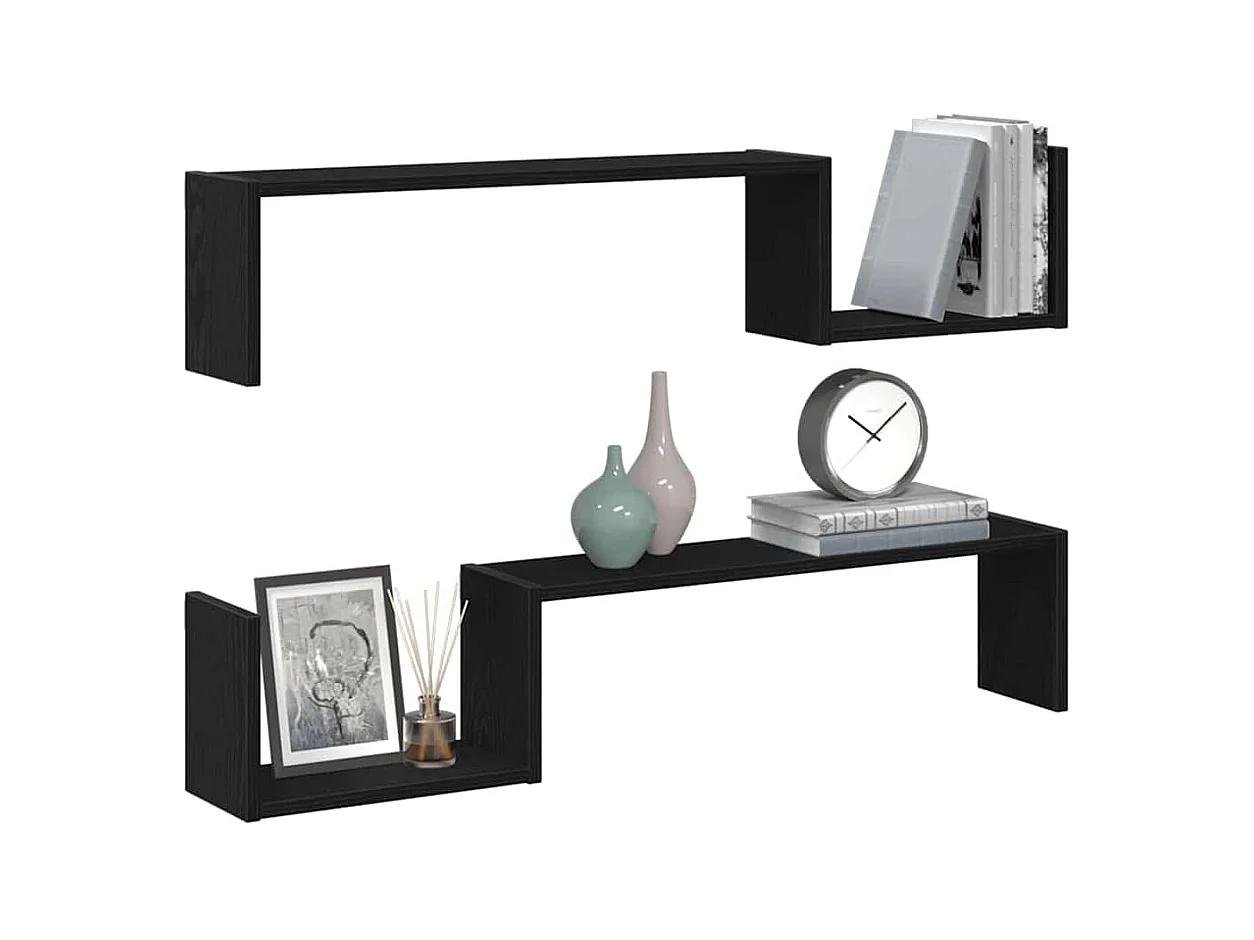 Mensola da parete 2 pz Rovere nero 100x15x70 cm Legno composito