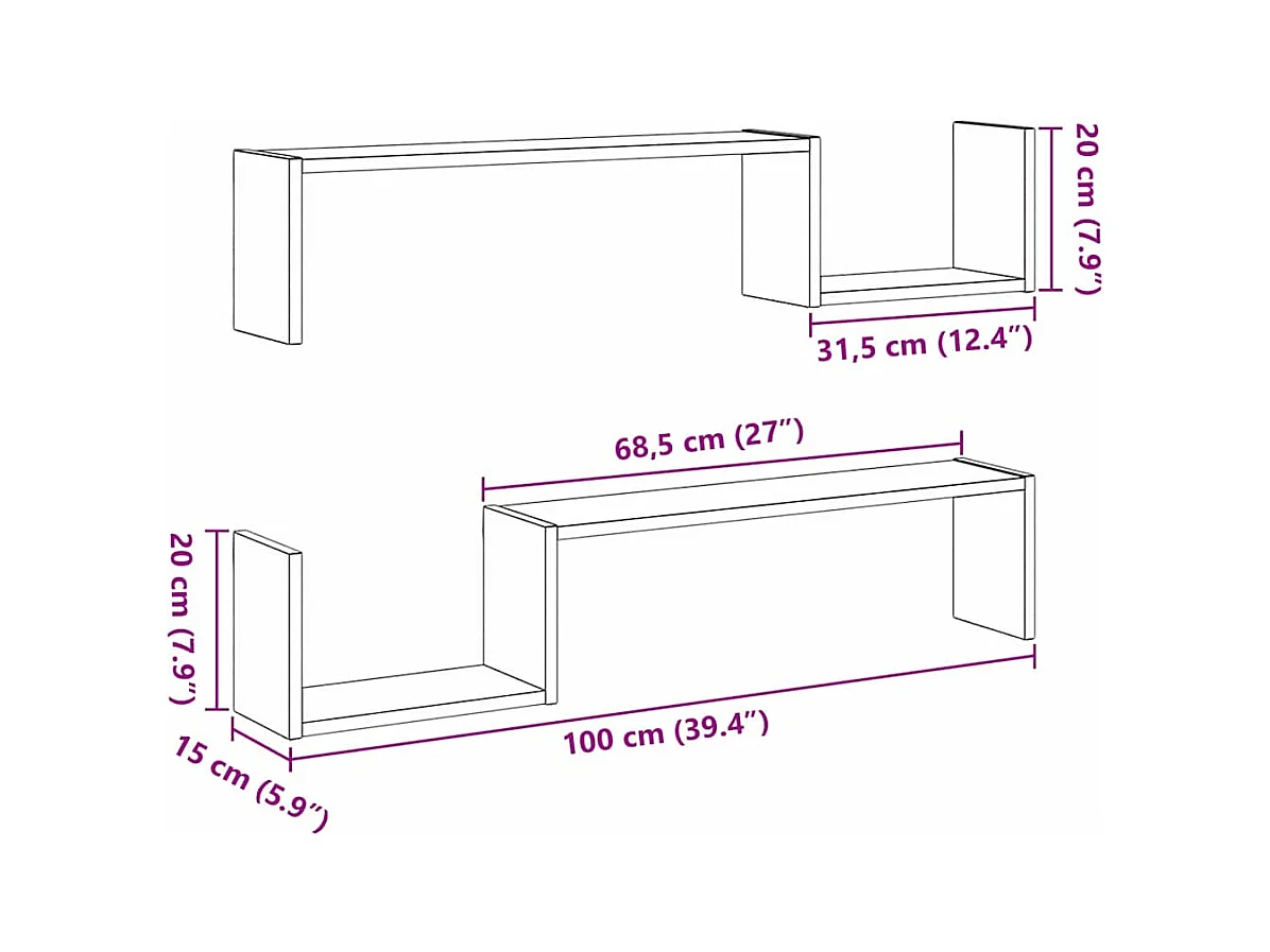 Mensola da parete 2 pz Rovere nero 100x15x70 cm Legno composito