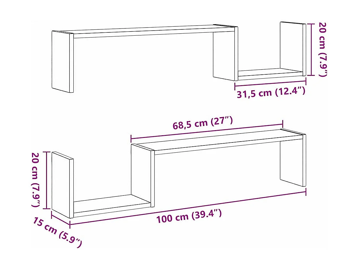 Étagère murale 2 pcs Chêne noir 100x15x70 cm Bois d'ingénierie